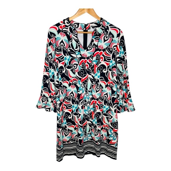 Crown & Ivy Bell Sleeve Split V-Neck Floral-Print Dress. Size Large. - Picture 14 of 14